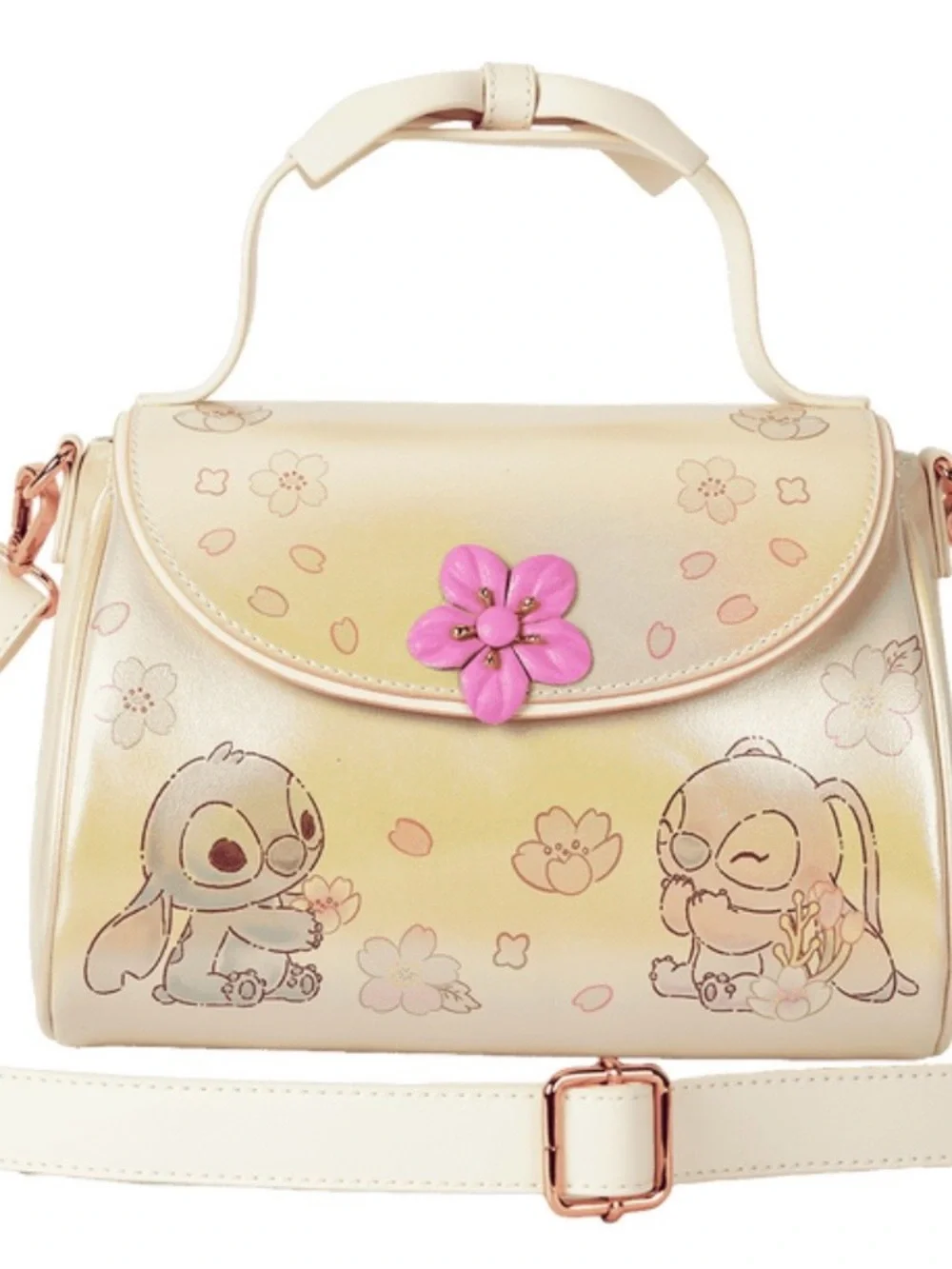 Loungefly Disney 🆕 Stitch & Angel Cherry Blossom Bow Handle Crossbody Bag